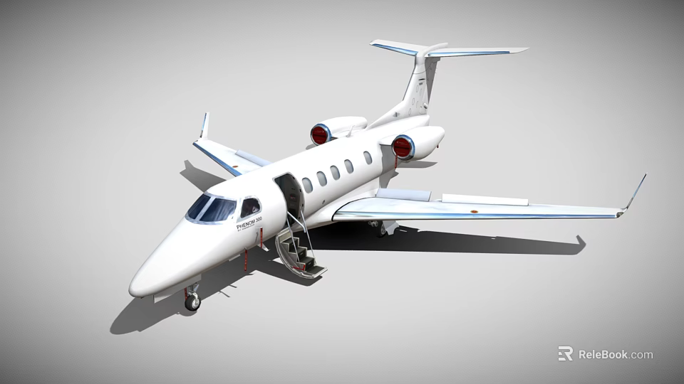Small White Passenger Jet With Blue Accents And Open Cabin Door 3d model 