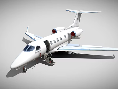 Small White Passenger Jet With Blue Accents And Open Cabin Door 3d model