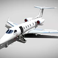Small White Passenger Jet With Blue Accents And Open Cabin Door