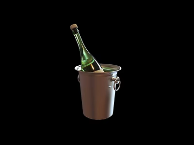 Public Facility Silver Ice Bucket With Handles Containing Green Champagne Bottle 3d model
