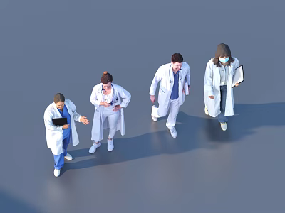 Group of Medical Professionals in White Coats Discussing and Holding Clipboards 3d model