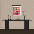 Modern Minimalist Console Table with Abstract Painting Above and Vase with Branches on Top