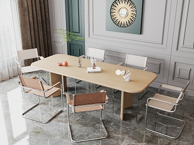 Restaurant Dining Table and Chair Combination Long Table Dining Chair Dining Table 3d model