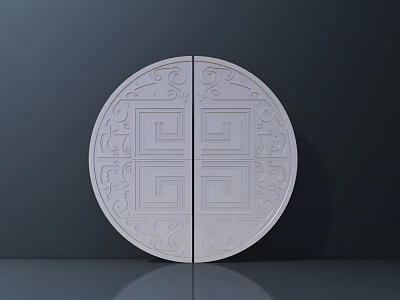 White Circular Door Handle Featuring Symmetrical Patterns And Square Motifs Against Dark Background 3d model