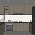 Modern Kitchen Interior Featuring Light Wood Cabinets Black Refrigerator Stove Sink And Natural Light