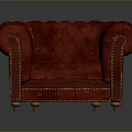 Elegant Red Tufted Leather Armchair With Classic Design And Stud Details