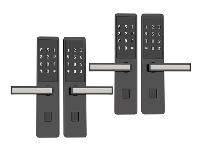 Black Smart Door Locks With Numeric Keypads And Modern Handles Design 3d model