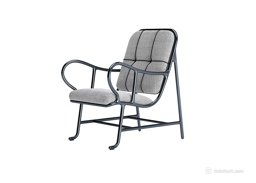 Modern Leisure Chair With Gray Cushion Striped Backrest And Curved Metal Armrests 3d model 