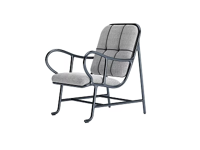 Modern Leisure Chair With Gray Cushion Striped Backrest And Curved Metal Armrests 3d model