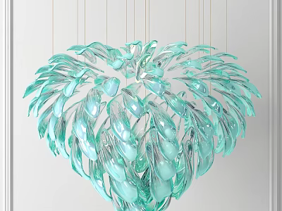 Turquoise Glass Heart Shaped Chandelier with Petal Like Design Hanging in Modern Interior 3d model