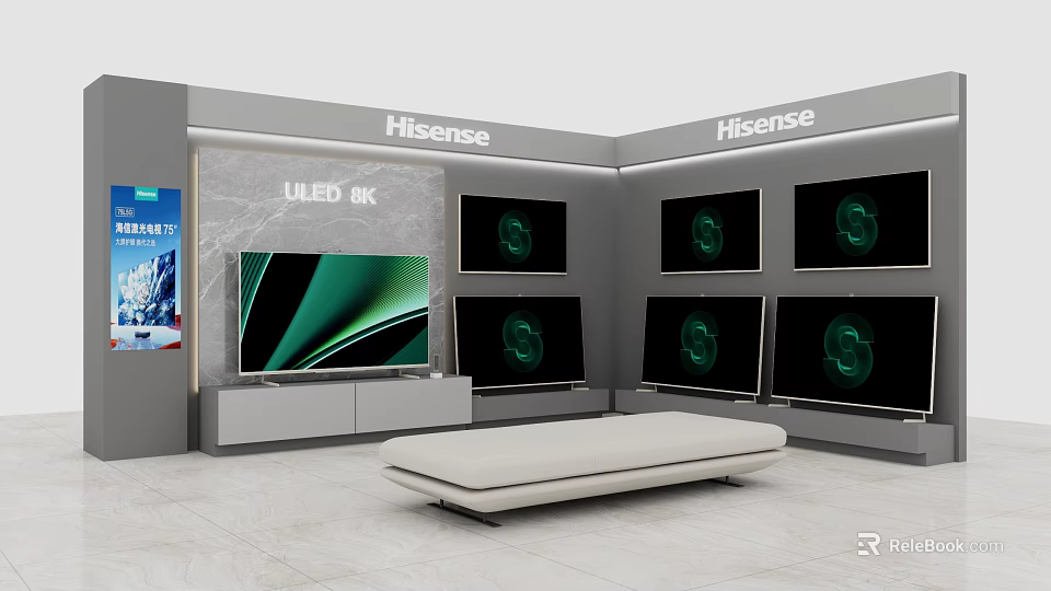 Hisense Mall Store Display ULED OK TV And Multiple TV Screens With Bench 3d model 