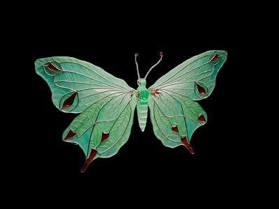Green Butterfly Decorative Ornament Set With Red Wing Accents For Home Decoration 3d model