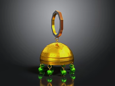 Golden Dome Hat Ornament With Ring Top Red Black Details And Green Beads 3d model