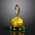 Golden Dome Hat Ornament With Ring Top Red Black Details And Green Beads