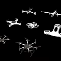Various Types Of Drones With Different Designs And Components On Black Background