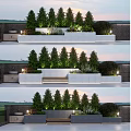 Modern Outdoor Flower Bed And Planter Landscape Design With Green Trees And Lighting