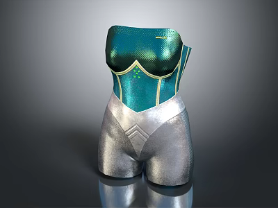 Shiny Green Metallic Corset With Silver Shorts Fashion Apparel Design 3d model