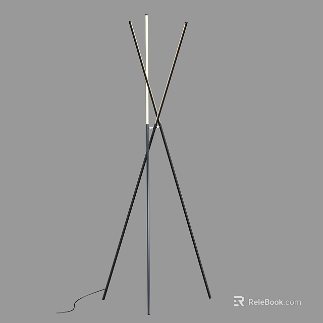 Modern Minimalist Floor Lamp With Black Tripod Stand And Slim White Central Pole Design 3d model 