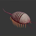 Detailed 3D Rendered Prehistoric Creature With Striped Exoskeleton And Red Spines