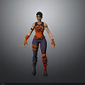 3D Rendered Female Gaming Character In Red Purple Outfit With Wrist Guards And Knee Pads