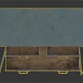 Vintage Blue Storage Cabinet With Open Double Doors And Drawers Gold Handles