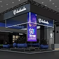 Lalaland Modern Exhibition Booth With Large Future Theme Screen Blue Elements And Lighting Effects 3d model