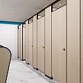 Bright Clean Modern Public Toilet With Marble Floors Multiple Sinks And Complete Cleaning Equipment