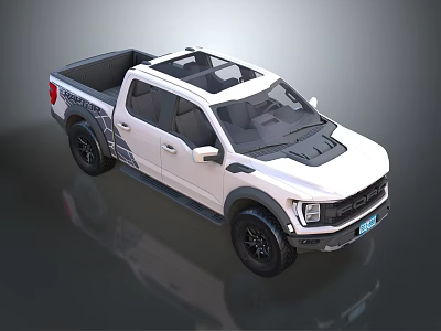 White Crew Cab Pickup Truck With Sporty Design And Black Wheels Cargo Bed 3d model