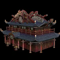 Ancient Chinese Architecture With Ornate Roof Carvings Upturned Eaves And Wooden Columns