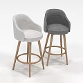 Modern Bar Stools With Light And Dark Gray Upholstered Seats And Wooden Legs