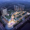 Modern Commercial Street With High Rise Buildings Illuminated Plaza And Retail Shops