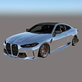 White Two Door Coupe Car In Modern Empty Indoor Space With Smooth Gray Concrete Floor