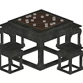 Entertainment Table with Chessboard and Pieces and Matching Stools Classic Design 3d model