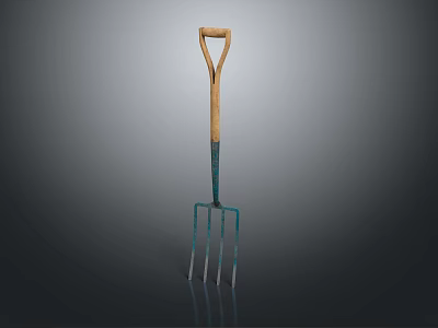 Garden Fork With Wooden Handle And Metal Tines For Gardening Work 3d model