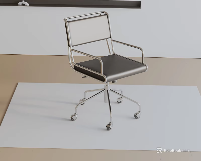Modern Office Chair With Metal Frame Black Seat And Wheeled Base Armrests 3d model 