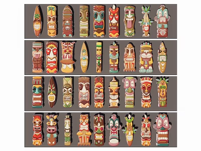 Colorful Tiki Wall Hangings In Different Styles And Shapes 3d model