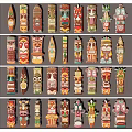 Colorful Tiki Wall Hangings In Different Styles And Shapes
