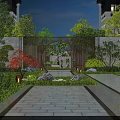 Traditional Chinese Garden Landscape Featuring Stone Pathway Rock Formations Circular Archway and Red Maple Tree