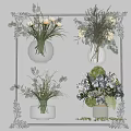 Decorative Glass And Ceramic Vases With White Flowers Green Plants Mixed Floral Arrangements