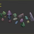 Blue Natural Stone Collection with Various Shapes Different Sizes and Glossy Texture on Gray Background