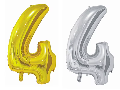 Gold and Silver Number 4 Foil Balloons as Daily Living Supplies 3d model