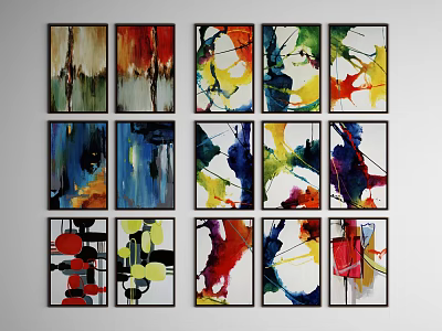 Vibrant Abstract Paintings Collection With Colorful Brushstrokes And Framed Wall Art 3d model