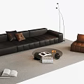 Modern Black Leather Sofa Coffee Table Set With Round Glass Top And Armchair