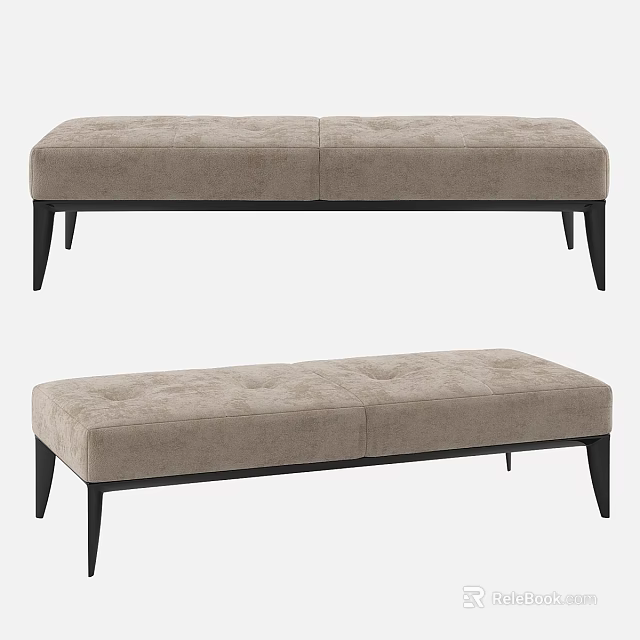 Modern Beige Upholstered Sofa Bench With Black Legs And Tufted Design 3d model