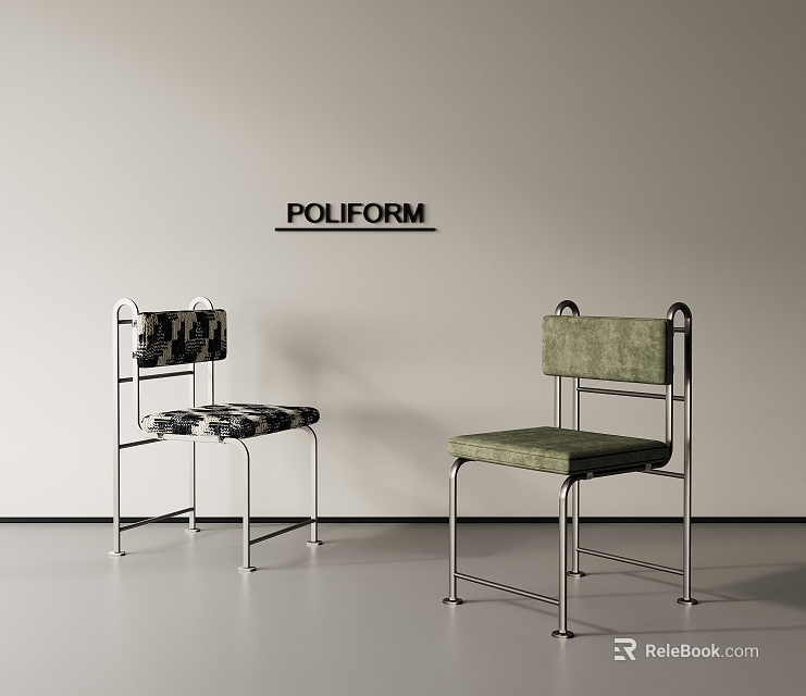 Poliform Modern Single Chair Featuring Metal Frame Green Upholstery And Patterned Fabric Design 3d model 