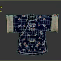 Woman's Traditional Blue Robe With Floral Butterfly Embroidery And Light Colored Cuffs