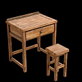 Simple Design Solid Wood Desk with Matching Stool for Home Study 3d model