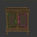Traditional Wooden Cabinet With Glass Doors Carved Details And Metal Handles