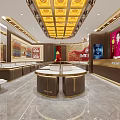 Traditional Chinese Style Golden Jewelry Store Facade With Decorative Roof And Glass Doors