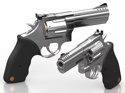 Chrome Plated Revolver Pistols With Black Grips And Tactical Design For Self Defense 3d model